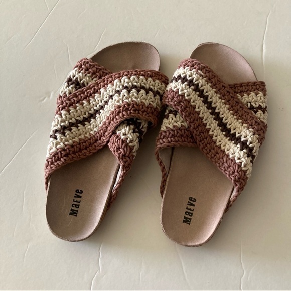 NWOT Maeve Anthropologie Crochet Cross Strap Neutral Boho Sandals Sz 37 - Picture 1 of 5